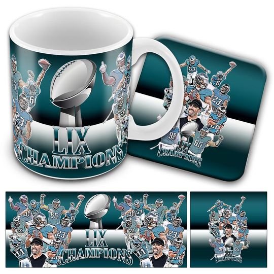 Discover Eagles Champions LIX 2025 Vector Heroes Mug Cup & Coaster Set Philadelphia Football Fans