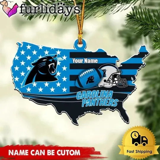 Discover Custom Name Carolina Team Panthers American Flag Logo Team Christmas Ornament