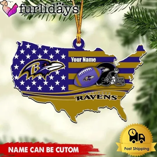 Discover Custom Name Baltimore Team Ravens American Flag Logo Team Christmas Ornament