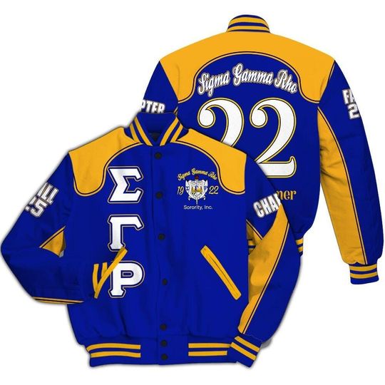 Ireishprint Sigma Gamma Rho Chapter Varsity Jacket, Gold Racing Style 1922 Sorority Jacket