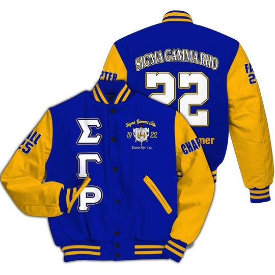 Ireishprint Sigma Gamma Rho Chapter Varsity Jacket, RHoyal Blue Mix Gold Style 1922 Sorority Jacket