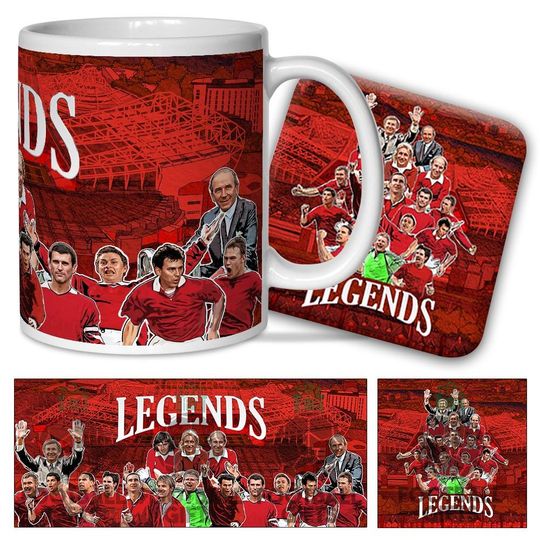 Manchester United Club Legends Mug and Coaster Set Beckham Ronaldo Rooney Fans Christmas Gift