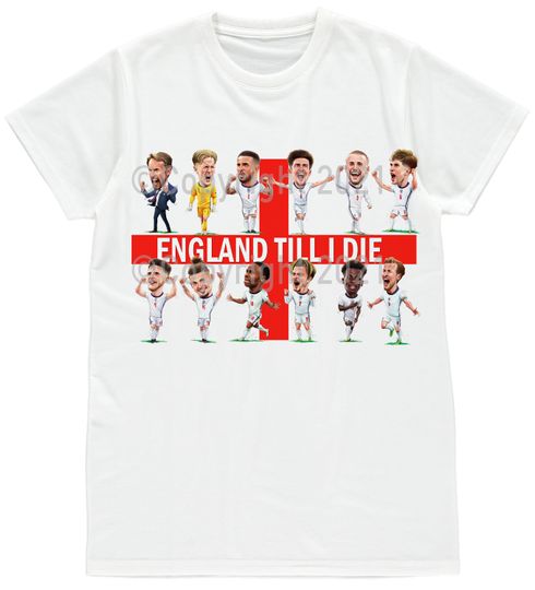 Discover England Football Caricature T-Shirt Adults Euros Lions Slogan