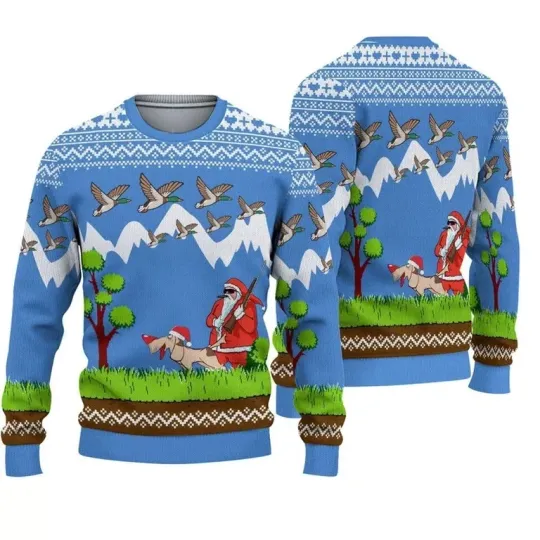 Discover Santa Duck Hunting Christmas Ugly Christmas Sweater For Men, Santa Sweater