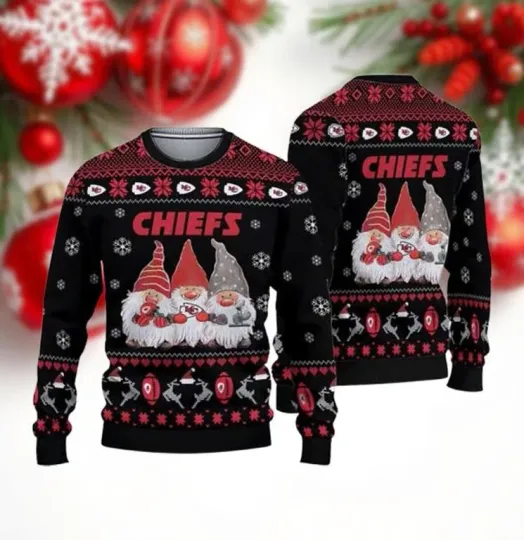Discover Chiefs Ugly Xmas Sweater, Funny Gnome Football Fan Holiday Gift for Men Women