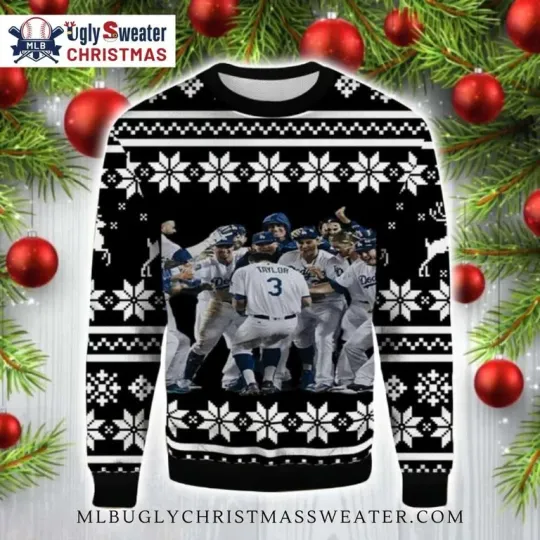 Discover Dodgers Team Celebration Black Snowflake Ugly Sweater