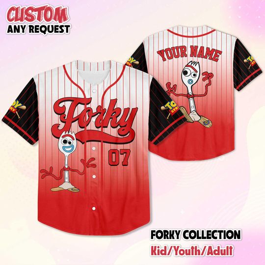 Discover Personalized Forky Toy Story Baseball Jersey, Custom Disney Toy Story Shirt, Matching Disney Trip Outfit, Disney Baseball Fan Lover Gift