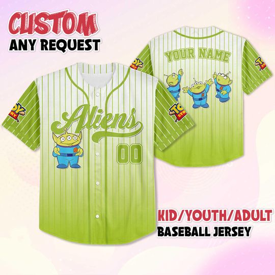 Discover Personalized Little Green Aliens Baseball Jersey, Custom Disney Toy Story Baseball Shirt, Matching Disney Trip Outfit, Disney Birthday Gift