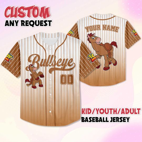 Discover Personalized Bullseye Baseball Jersey, Custom Disney Toy Story Bullseye Jersey, Family Matching Outfit, Disney Baseball Fan Lover Gift