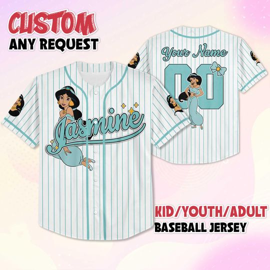 Discover Custom Jasmine Baseball Jersey, Personalized Disney Princess Jasmine Baseball Shirt, Aladdin Fan Gift, Matching Disney Trip Outfit