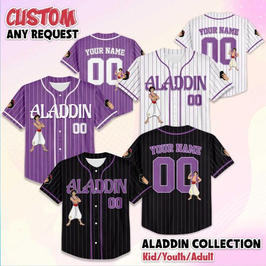 Discover Custom Aladdin Baseball Jersey, Disney Aladdin Baseball Shirt, Matching Disney Trip Outfit, Disneyland Birthday Gift