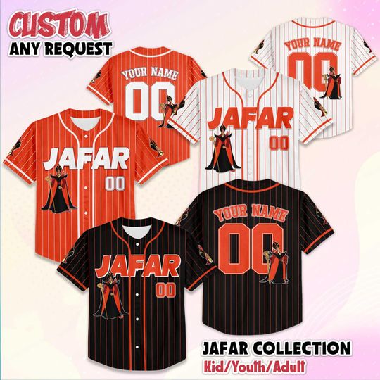 Discover Personalized Aladdin Jafar Baseball Jersey, Custom Disney Aladdin Shirt, Jafar Disney Outfit, Matching Family Jersey