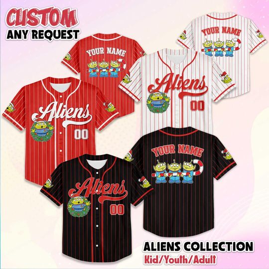 Discover Custom Aliens Christmas Baseball Jersey, Disney Toy Story Baseball Shirt, Matching Disney Trip Outfit, Disneyland Birthday Gift