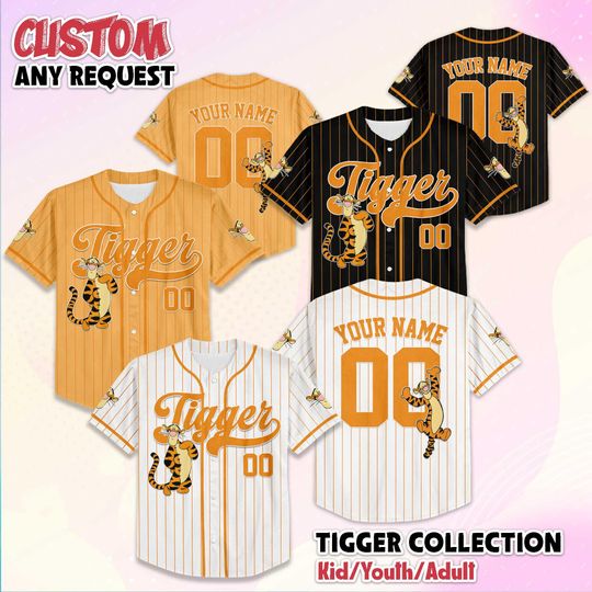 Discover Personalized Tigger Baseball Jersey, Custom Disney Winnie the Pooh Shirt, Outfit for Kids, Matching Family Tee, Birthday Gift
