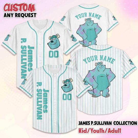 Discover Custom James P. Sullivan Baseball Jersey, Disney James Sullivan Jersey Shirt, Monsters Birthday Gift, Disney Baseball Fan Lover Gift