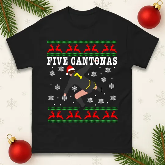 Discover Five Cantonas Christmas T-Shirt, Funny Xmas Festive Tee