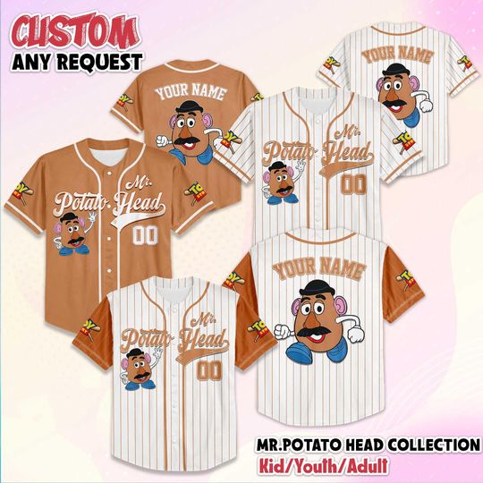 Discover Personalized Mr. Potato Head Baseball Jersey, Custom Disney Toy Story Baseball Shirt, Matching Disney Trip Outfit, Disney Birthday Gift