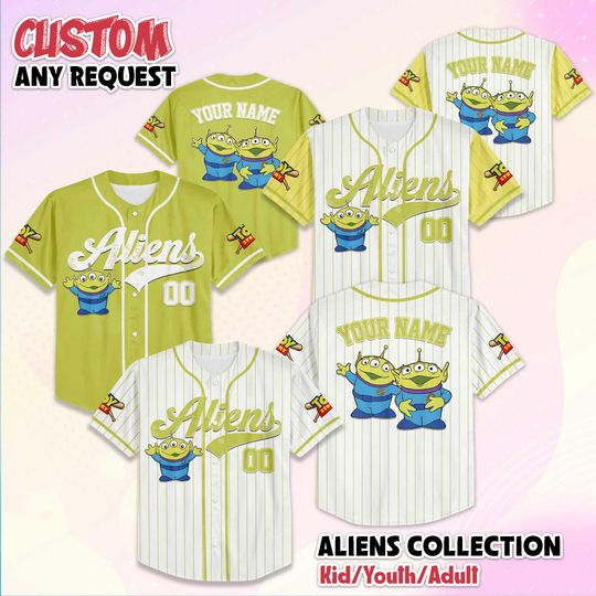 Discover Personalized Little Green Aliens Baseball Jersey, Custom Disney Toy Story Baseball Shirt, Matching Disney Trip Outfit, Disney Birthday Gift