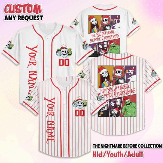 Discover Custom The Nightmare Before Christmas Baseball Jersey, Jack Skellington Jersey Shirt, Family Matching Outfit, Birthday Gift