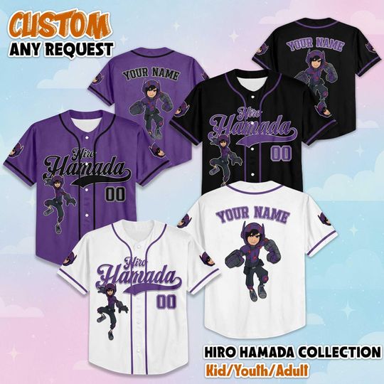 Discover Personalized Hiro Hamada Baseball Jersey, Custom Big Hero 6 Shirt, Disney Baseball Team Outfit, Gift for Anime & Disney Fans