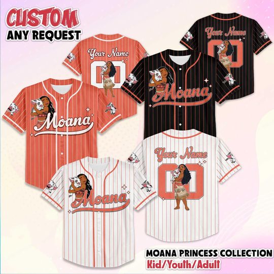 Discover Custom Moana Baseball Jersey, Disney Princess Shirt, Moana Disney Jersey Outfit, Matching Disney Vacation Outfit, Custom Gift for Moana Fans