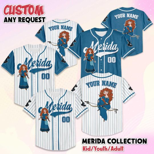 Discover Personalized Merida Princess Baseball Jersey, Custom Disney Princess Merida Baseball Shirt, Brave Fan Gift, Matching Disney Trip Outfit
