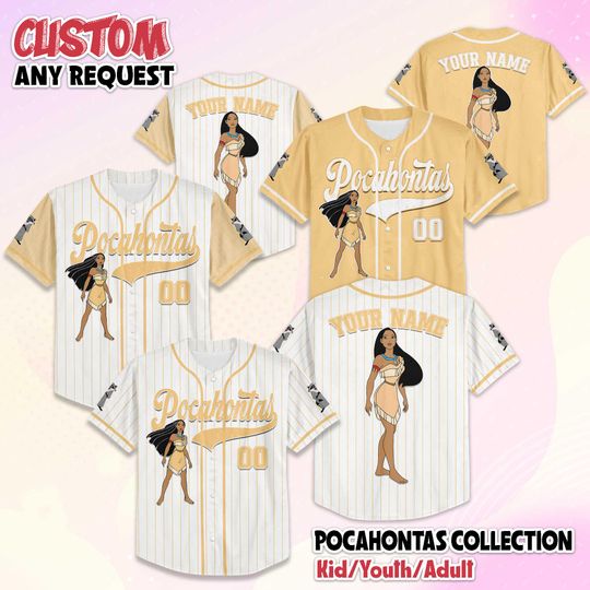 Discover Personalized Pocahontas Baseball Jersey, Disney Princess Matching Jersey Shirt, Disney Pocahontas Jersey, Matching Family Disney Outfit