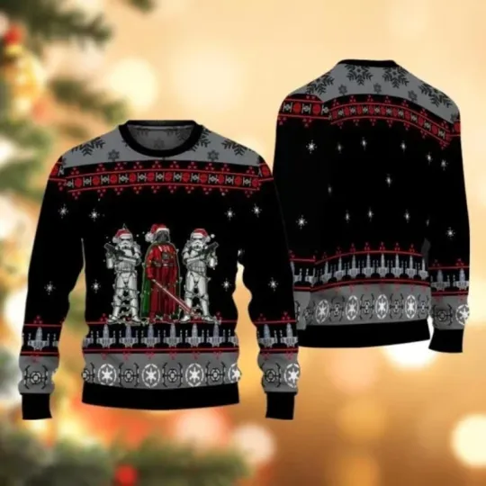 Darth Vader And Stormtrooper Christmas Lights Ugly Sweater, Star Wars Christmas