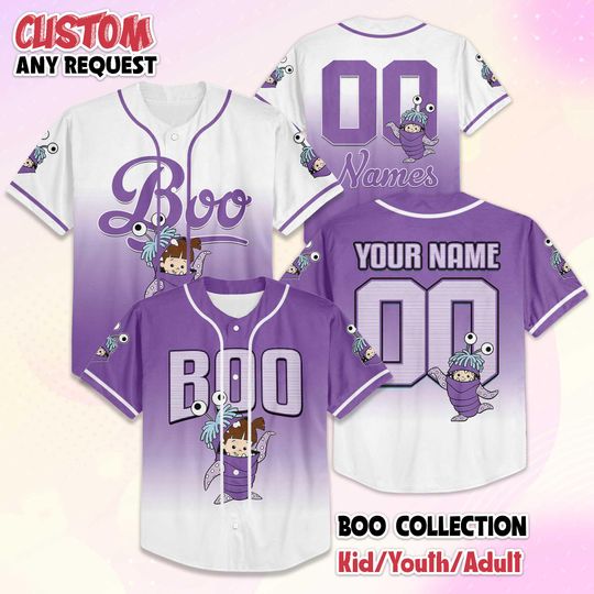 Discover Custom Boo Baseball Jersey, Personalized Disney Monsters Inc Boo Baseball Shirt, Matching Disney Trip Outfit, Disney Birthday Gift