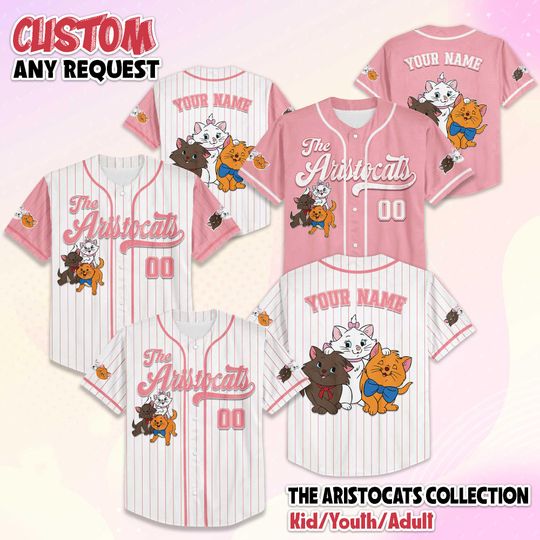 Discover Personalized The Aristocats Baseball Jersey, Custom Disney The Aristocats Baseball Jersey, Family Matching Outfit, Cute Disney Gift for Kids