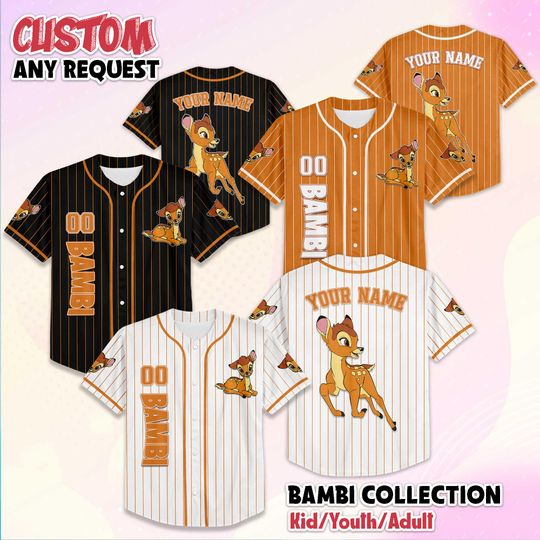 Discover Personalized Bambi Baseball Jersey, Custom Bambi Baseball Jersey, Disneyland Baseball Team Outfit, Gift for Disney Fans