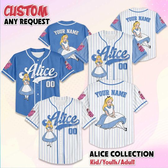 Discover Custom Alice in Wonderland Baseball Jersey, Custom Disney Princess Alice Baseball Shirt, Matching Disney Trip Outfit, Disney Birthday Gift