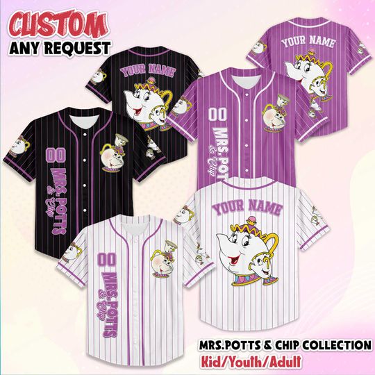 Discover Personalized Mrs. Potts & Chip Baseball Jersey, Custom Beauty and the Beast Shirt, Disney Matching Team Outfit, Birthday Gift