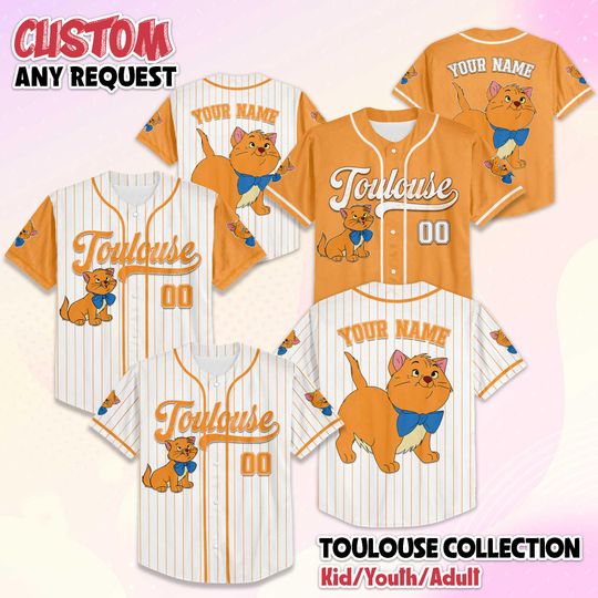 Discover Personalized The Aristocats Toulouse Baseball Jersey, Custom Toulouse Baseball Jersey, Disney The Aristocats Kids Youth Adult Jersey