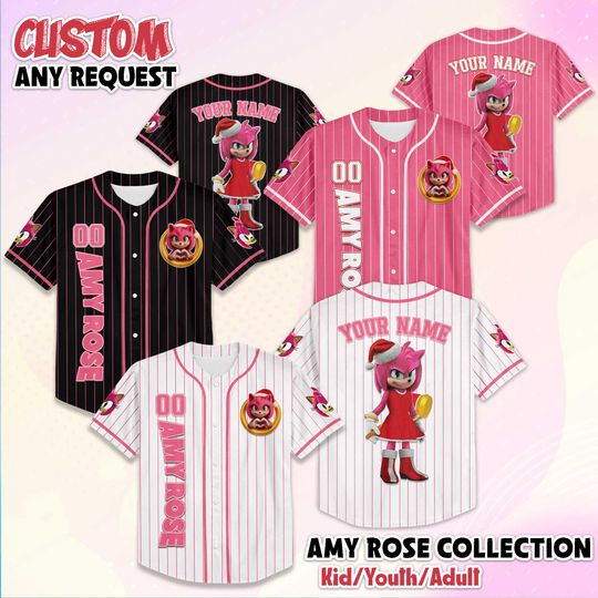 Discover Personalized Amy Rose Santa Baseball Jersey, Custom Amy Rose Jersey Shirt, The Hedgehog Matching Team Outfit, Birthday Gift