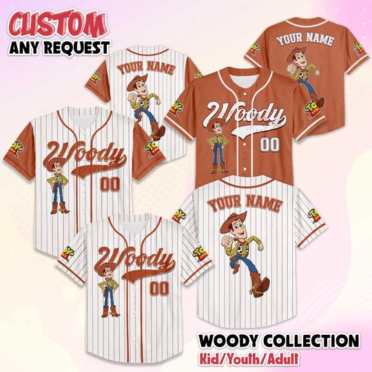 Discover Personalized Woody Baseball Jersey, Custom Disney Toy Story Shirt, Woody Disney Outfit, Matching Family Jersey, Disneyland Trip Gift