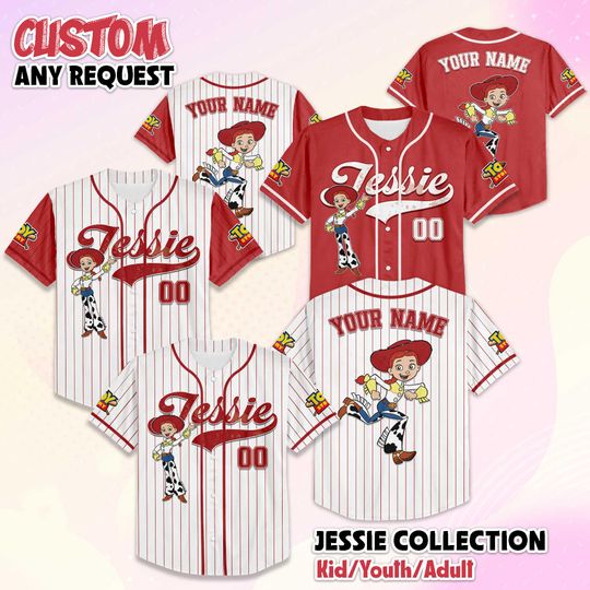 Discover Personalized Jessie Baseball Jersey, Disney Toy Story Jessie Baseball Shirt, Matching Disney Trip Outfit, Disney Birthday Gift
