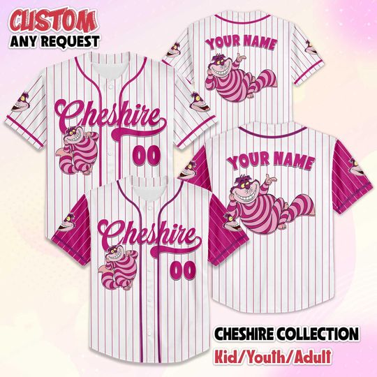 Discover Custom Cheshire Cat Baseball Jersey, Personalized Disney Alice in Wonderland Shirt, Disneyland Team Outfit, Birthday Gift for Fans