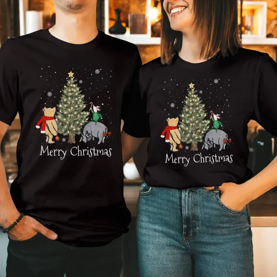 Discover Winnie the Pooh Christmas T-Shirt Bear Piglet Eeyore Holiday Family Tee