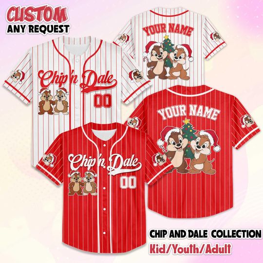 Discover Personalized Chip and Dale Christmas Baseball Jersey, Custom Disney Shirt, Chipmunks Holiday Outfit, Christmas Gift for Fans