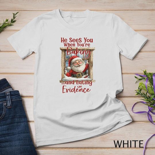 Discover Funny Santa Baking Christmas T-Shirt, Holiday Cookie Tee
