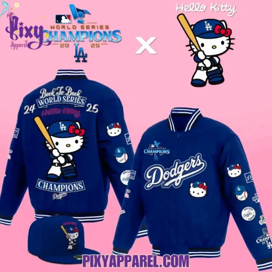 Hello Kitty X Dodgers 2025 Back To Back World Series Champions Baseball Jacket