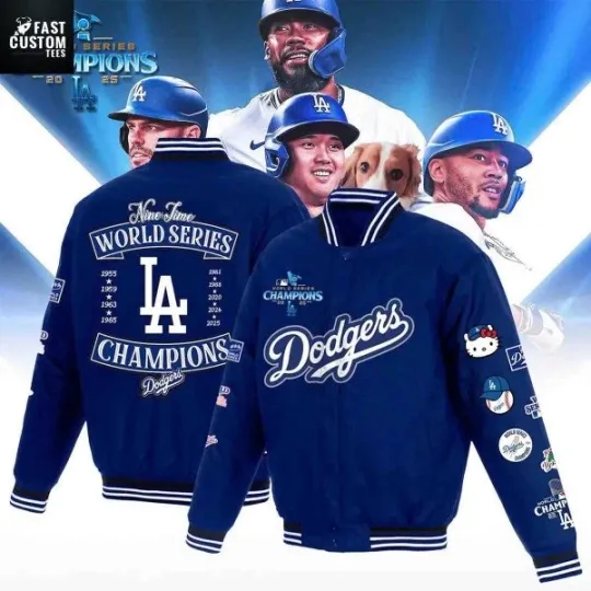 Discover LA Dodgger Kitty 2025 Nine Time World Series Champions Baseball Jacket