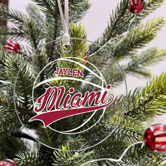 Discover Personalized Basketball Sports Team Acrylic Ornament - Holiday Christmas Tree Hanging Decoration - Miami
