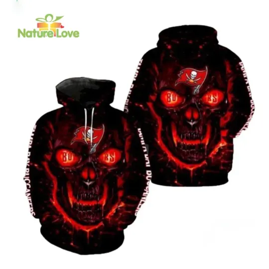 Tampa Bay Red Flaming Skull Buccaneers 3D Hoodie Pullover Prints
