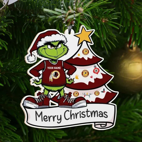 funny character Washington Commanders christmas ornament, personalize With Santa HaT