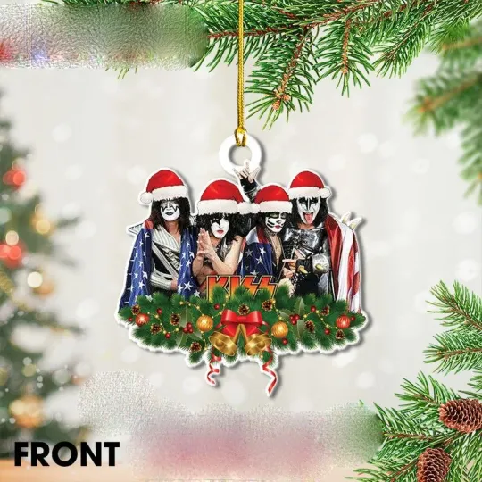 Discover 2d flat- Kiss Band USA Flag Coat Christmas Hanging Ornament Acrylic