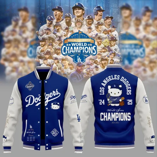 Discover Los Angeles Dodger x Kitty 2025 World Series Champions Baseball Jacket
