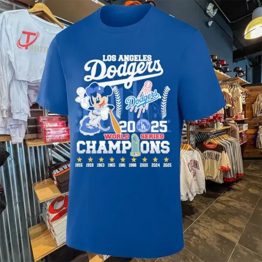 Discover Mickey Mouse x  Dodgers World Series2025  MLB Trophy T-Shirts