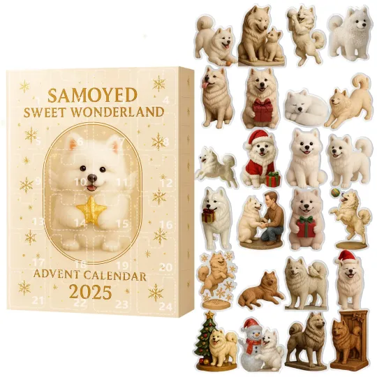 Discover Christmas Countdown Samoyed Sweet Wonderland Advent Calendar 24Days 2D Blind Box
